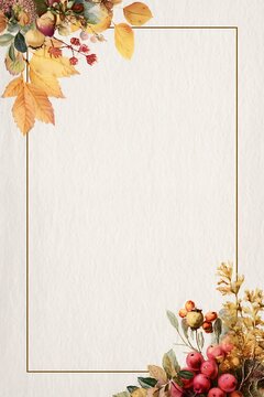 elegant floral border frame watercolor autumn leaves botanical design gold rectangle