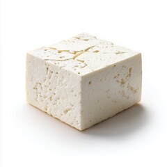 fresh tofu block white traditional asian ingredient on white background isolated
