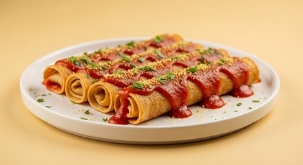 Rolled Crepes with Tomato Sauce and Cheese.
