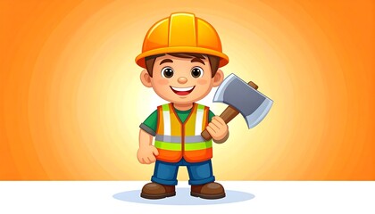 Fototapeta premium Cartoon child construction worker