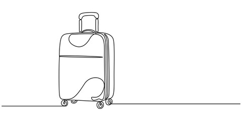 continuous one line drawing of suitcase, line art style vector illustration, One continuous line drawing of travel suitcase on wheels minimalist luggage and travel bag vector illustration, Luggage one
