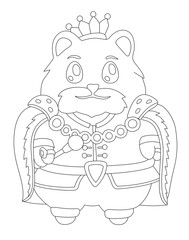 Coloring book art with adorable royal bear