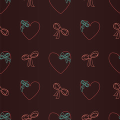Romantic seamless pattern with hearts and bows