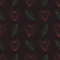 Seamless pattern with hearts and leaves