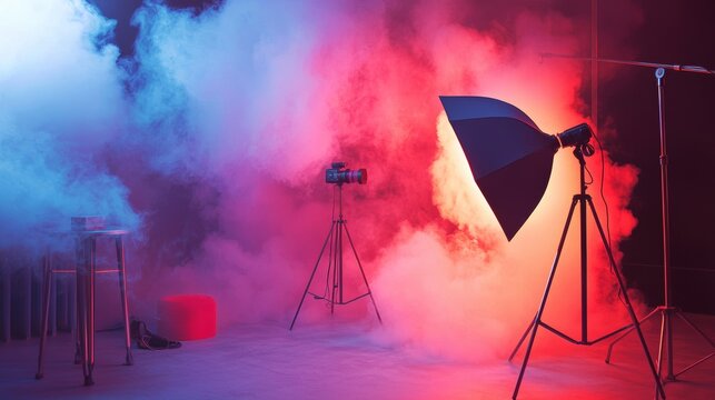 Photography studio with smoke lifestyle product photography background modern commercial branding concept stylish composition