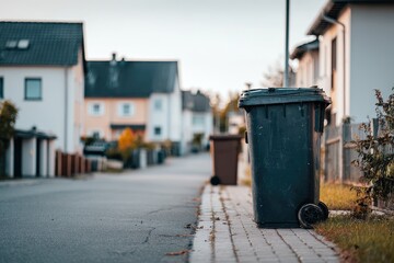 Residential street with trash cans