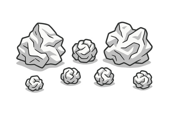Set of crumpled paper balls. Metaphor for mistake, failure, or bad idea. Office waste and trash. Brainstorming and creativity concept. Vector cartoon illustration isolated.