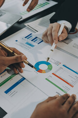 Accounting company provide finance and taxation planning for profitable cash flow, Auditor and accountant team working in office, analyze financial data and accounting record with calculator.Insight