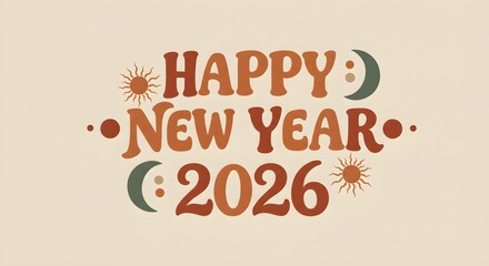 Boho Style Happy New Year 2026 Hand-Drawn Typography Vector