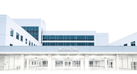 Architectural view of a bright and modern healthcare facility entrance, showcasing a clean and minimalist clinical building exterior