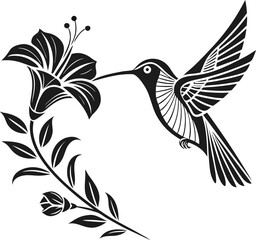 Minimalist Hummingbird Vector Black and White Geometric Silhouette Art