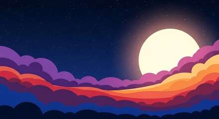 Fototapeta premium Night Sky with Moon and Clouds.