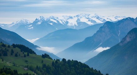 Obraz premium Snow-Capped Mountain Range Landscape.