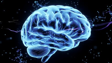 Futuristic AI digital brain illustration with blue neural network glowing connections in cyberspace
- Powered by Adobe