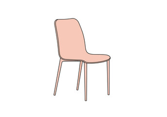 Isolated illustration of a modern blush colored chair with thin legs on a white background view from side