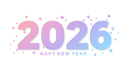 Pastel Gradient Happy New Year 2026 Typography with Confetti and Sparkles Vector

