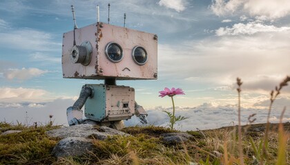 A lonely bot's fragile hope in a vast mountain range