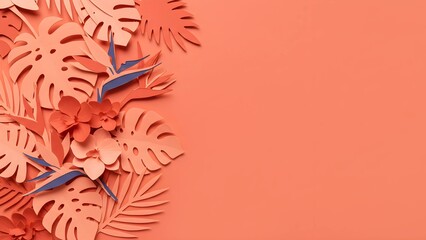 Fototapeta premium Creative botanical backdrop with handmade paper flowers