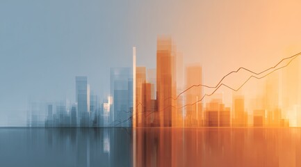 City skyline with contrasting graphs