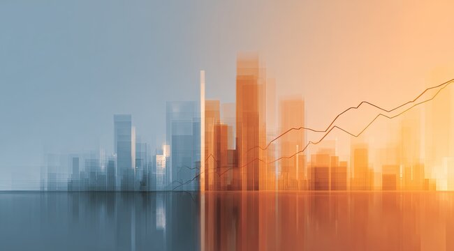 City skyline with contrasting graphs