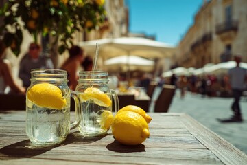 Refreshing lemonade on a sunny outdoor patio