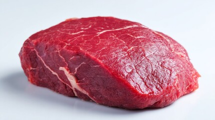 Fototapeta premium Raw Wagyu steak is showcased in sliced form on a gray minimalist background
