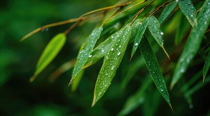 Close-up of dewy bamboo leaves (2)
