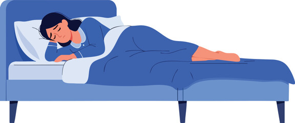 Cartoon woman sleeping peacefully in bed on white background sleep night dream