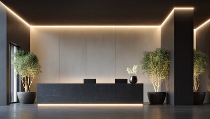 Modern lobby reception desk with minimalist design