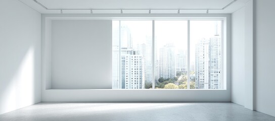 Empty, bright room with expansive city view