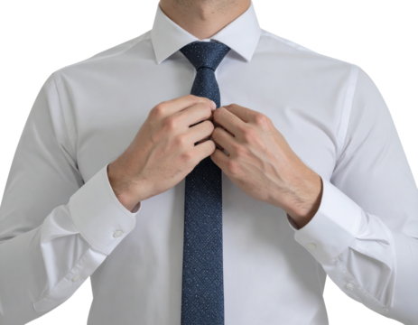 businessman adjusting his tie, isolated object