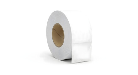 Minimalist white toilet paper roll isolated on white background