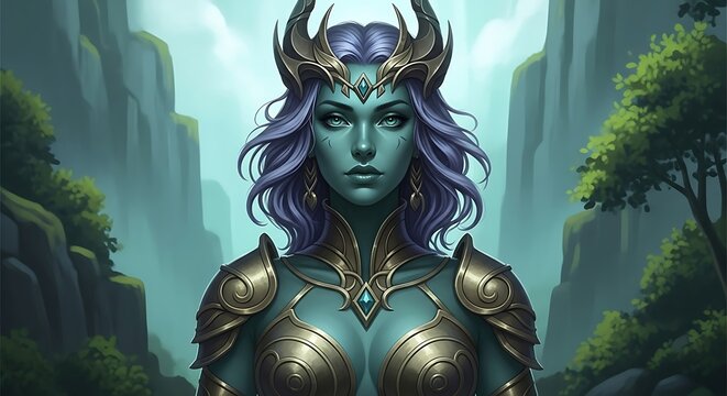 Fototapeta Powerful Female Warrior in Fantasy Armor.