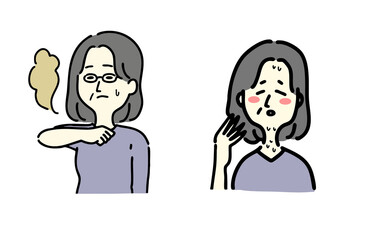 シンプルナチュラルな中年女性の更年期の悩み・加齢臭・ホットフラッシュ