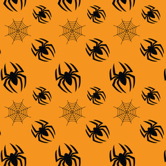 Seamless Halloween Pattern with Spiders and Cobwebs