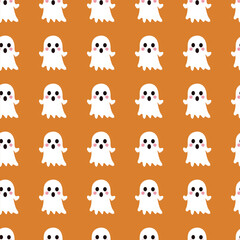 Seamless Halloween Pattern with Cute Ghosts