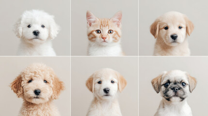 create minimalist portraits of top  animals against clean background with soft bokeh effects