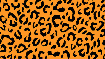 Orange and black leopard skin texture. Animal print background. Luxury wallpaper.
