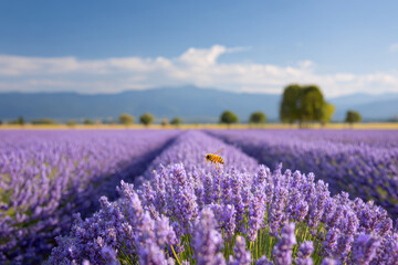 mesmerizing summer landscape featuring lavender fields under clear blue sky