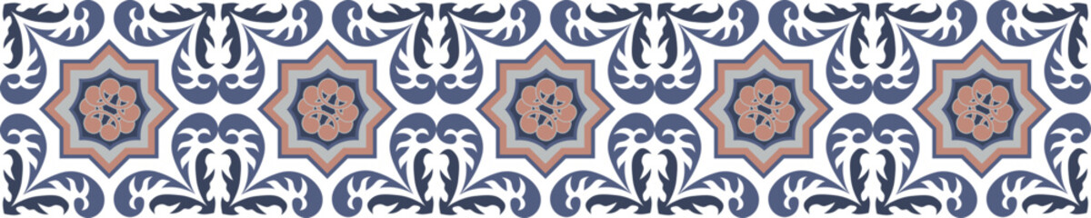 Blue and white vintage fabric pattern with oriental texture and decorative design