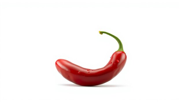 A single red jalape&ntilde;o pepper with water droplets on a white background in a studio shot view