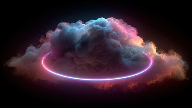 Neon ring encircles a swirling cloud