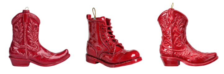 Creative red boot ornaments isolated on transparent background