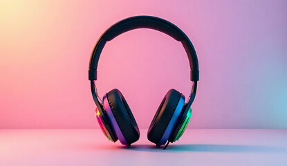 Vibrant Headphones Mockup with Colorful Gradient