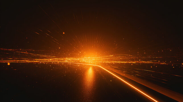 Dynamic Futuristic Scene with Radiant Light and Reflective Road, Conveying Speed and Progress
