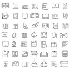 Book Line Icons Editable Stroke, Book line vector icon set. The set contains icons: Book, Audiobook, E-Reader, Studying, Tutorial, Personal Organizer, Diary, Reference Book.