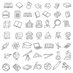 Book Line Icons Editable Stroke, Book line vector icon set. The set contains icons: Book, Audiobook, E-Reader, Studying, Tutorial, Personal Organizer, Diary, Reference Book.