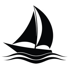 Silhouette of a sailboat with two sails unfurled isolated on white background