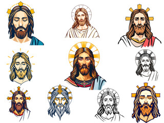 An expressive and respectful new vector Jesus Christ icon set design, combining a classic subject with a fresh, modern, and usable aesthetic.