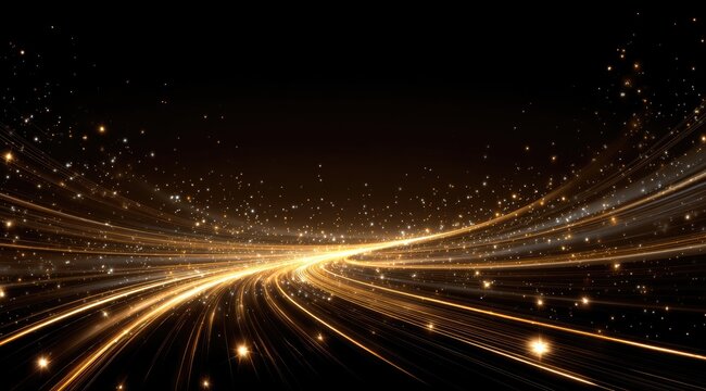 Golden light trails swirling across a dark background - Powered by Adobe